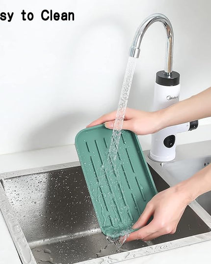 Silicone Kitchen Sink Organizer Tray for Multiple Usage,Eco-Friendly Sponges Holder for Kitchen Bathroom Counter or Sink,Dish Soap Dispenser,Scrubber,Bottle,Cup (Green, 10"×5.3")