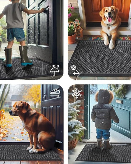 Smiry Front Door Mat Outside Entrance, Heavy Duty Outdoor Indoor Natural Rubber Doormat, Non Slip, Trap Dirt and Moisture, Easy Clean, Low Profile Patio Porch Entryway Mat, 47x32, Light Grey