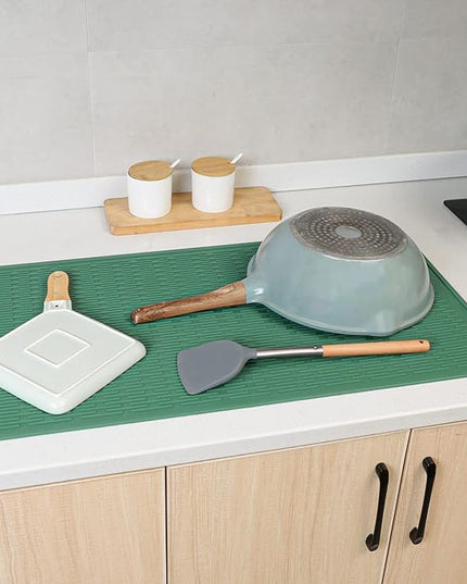 Silicone Dish Drying Mat for Multiple Usage,Easy clean,Eco-friendly,Heat-resistant Silicone Mat for Kitchen Counter or Sink,Refrigerator or Drawer Liner Green 4XL 32 inches x 18 inches
