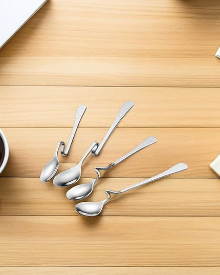KICHOUSE 8pcs Stainless Steel Hanging Spoon: Curved Handle Coffee Stirrer Kitchen Serving Table Spoon For Bartending Home Office Bar Swizzle Mixing
