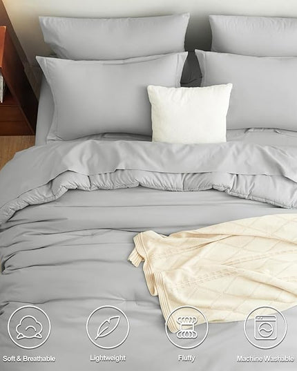 CozyLux Full Size Comforter Set Light Grey, 7 Pieces Bed in a Bag Full Comforter Set with Sheets, Bedding Set with Down Alternative Comforter, Fitted Sheet, Flat Sheet, Pillow Shams and Pillowcases