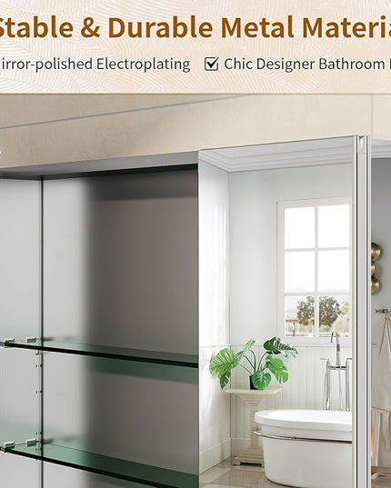 BEAUTYPEAK 36 x 26 Inch Medicine Cabinet with Mirror, Wall Mounted Bathroom Mirror Cabinet, Medicine Cabinet Mirror with Storage & Adjustable Shelves