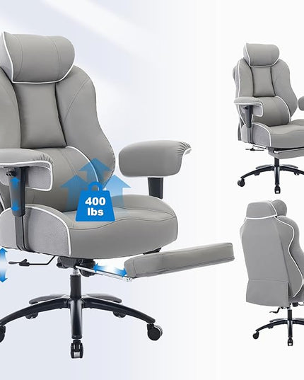 DJ·Wang Big and Tall Office Chair with Foot Rest (PU Gray)