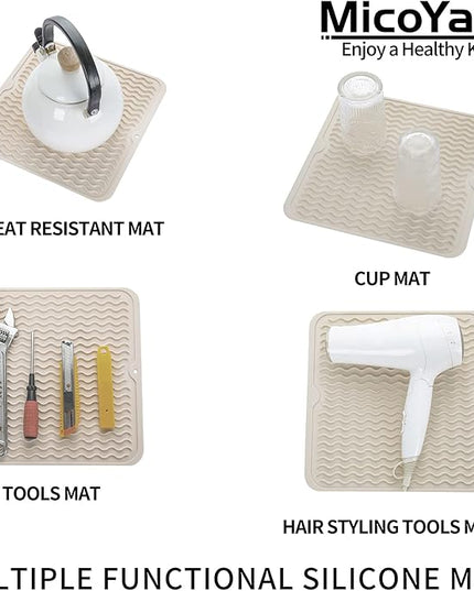Silicone Dish Drying Mat for Multiple Usage,Easy clean,Eco-friendly,Heat-resistant Silicone Mat for Kitchen Counter or Sink,Refrigerator or Drawer liner Tapioca M 12 inches x 12 inches