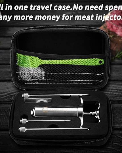 Meat Injector Syringe 2-oz Marinade Flavor Barrel 304 Stainless Steel with 3 Marinade Needles, Travel Case for BBQ Grill Smoker, Turkey, Brisket, Paper Instruction and E-book Included by JY COOKMENT