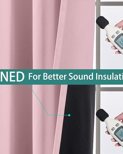 Yakamok 100% Blackout Lined Panels, Thermal Insulated Blackout Curtains for Bedroom, Heat Blocking Drapes for Living Room(52Wx72L, Pink, 2 Panels)