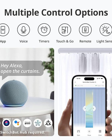 SwitchBot Automatic Curtain Opener with Remote - Bluetooth Remote Control Smart Curtain with App, Upgraded High-Performance Motor, Add SwitchBot Hub to Work with Alexa, Google Home, HomeKit (Curtain 3