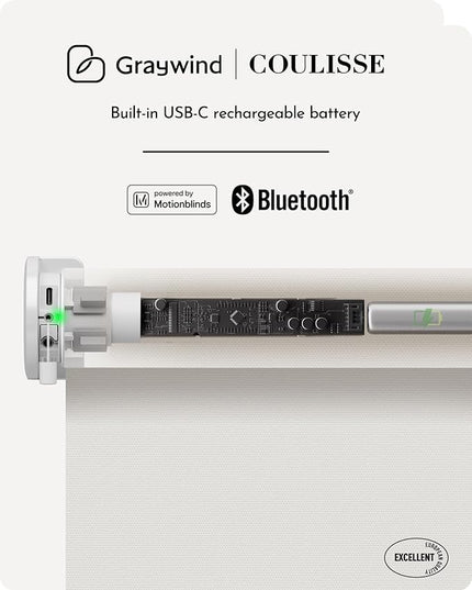 Graywind Smart Roller Shades 100% Blackout Window Blinds with APP Control Customized Automatic Shades for Home and Office(34" Wx72 H,White)