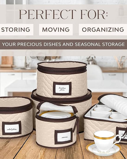 China Storage Containers 5-Piece Set Moving Boxes for Dinnerware, Glasses, Plates, Mugs and Saucers Sturdy Quilted Microfiber Dish Organizer with Dividers for Seasonal Storage - Holds Set of 12