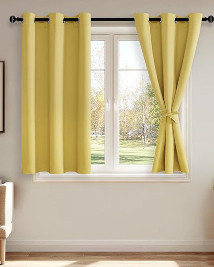 JIUZHEN Light Yellow Blackout Curtains for Bedroom - Light Blocking and Noise Reducing Grommet Curtains for Living Room Darkening Curtains, Set of 2 Window Curtain Panels, 42 x 45 Inches