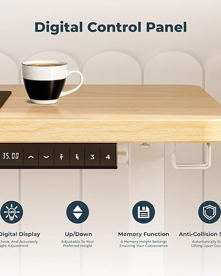 Adjustable Stand Up Desk with Memory Preset,Electric Standing Desk 47 x 24 Inch Home Office Desk Computer Workstation Sit Stand Desk, Splice Maple Top + White Frame