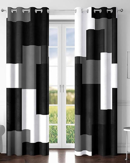 Black Grey 100% Blackout Curtains for Bedroom 108 inch Extra Long 2 Panels Set White Grey Modern Abstract Geometric Black Out Curtains Room Darkening Window Drapes for Living Room, 52Wx108L