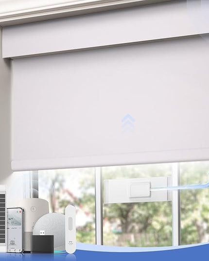 Motorized Blinds with Remote,100% Blackout Smart Roller Shades,Rechargeable Smart Blinds【Solar Panel Included】 Wireless Electric Cordless Shades with Cover Compatible with Alexa White 36 * 72