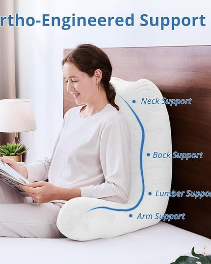 Sasttie 25-inch Reading Pillows for Sitting in Bed Adult, Jumbo Velvet Back Pillow Bed Sitting Up, XL High Back-Rest Support Cushion for Sit Up on Couch & Floor, Oeko-Tex Certified, White