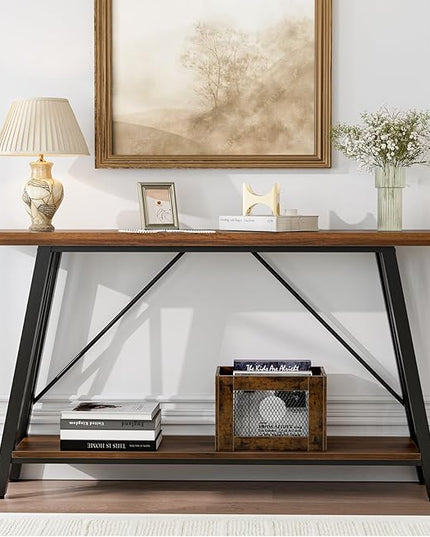 GAZHOME Console Table with Storage Shelf - Industrial Style Sofa Table Behind Couch for Living Room & Entryway, Rustic Brown,53.1 Inch
