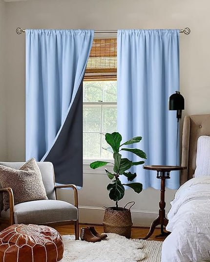 BGment Thermal Insulated 100% Blackout Curtains for Bedroom with Black Liner, Double Layer Full Room Darkening Noise Reducing Rod Pocket Curtain (42 x 63 Inch, Spa Blue, 2 Panels)