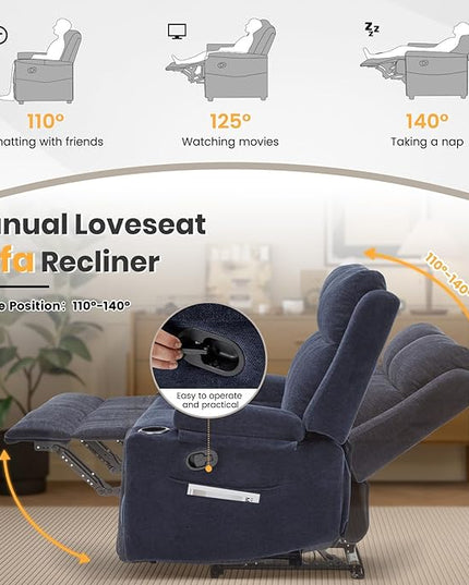 Loveseat Recliner, Loveseat Sofa with Adjustable Footrest, Wall Hugger Recliner for Living Room & Home Theater & RV(Blue)