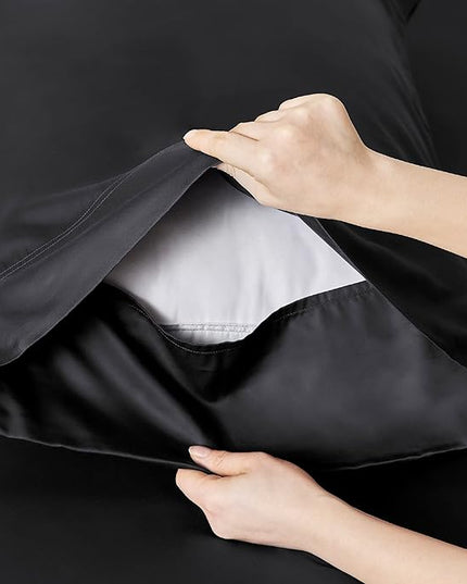 Bedsure Cooling Sheets Twin XL, Rayon Derived from Bamboo, Breathable & Soft Twin XL Sheet Sets, Deep Pocket Up to 16 Inches, Hotel Luxury Silky Dorm Bedding for Hot Sleepers, Black