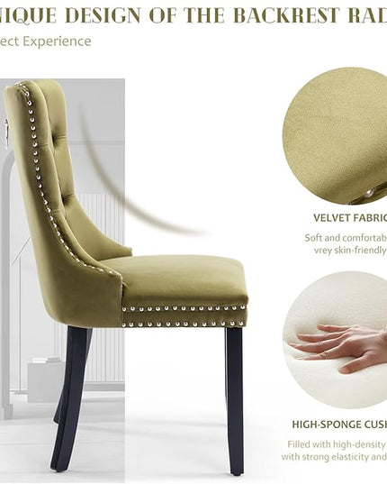 SoarFlash Velvet Dining Chairs Set of 6, Tall Back Side Chair, Modern Upholstered High-end Tufted Side Chair with Button Back Ring, Solid Wood Legs (Olive Green)