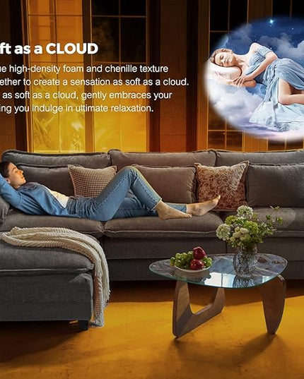 ELUCHANG 113" Modular Sectional Sofa, Comfy Cloud Couch, L Shaped Deep Seat Sofa Couches for Living Room, 4-Seater Modern Sofa with Movable Ottoman, DIY Combination - Chenille Light Grey