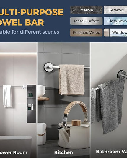 14.6inch~24inch Towel Racks for Bathroom,Adjustable Suction Cup Towel Bar for Bathroom Wall,Stainless Steel Bath Towel Holder for Shower,2 Pack(Brushed Silver)