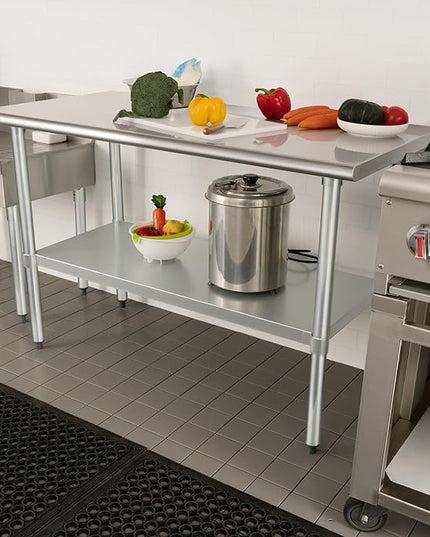 HARDURA Stainless Steel Table 30X72 Inches with Undershelf and Galvanized Legs NSF Heavy Duty Commercial Metel Table for Food Prep