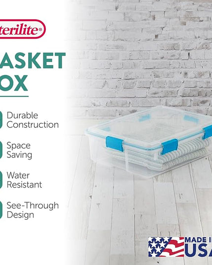Sterilite 4-Pack Gasket Box, Weather-Resistant Storage Bins with Latching Lids, 37 Quart - Heavy-Duty Organizing Containers for Closet, Bathroom, and Office