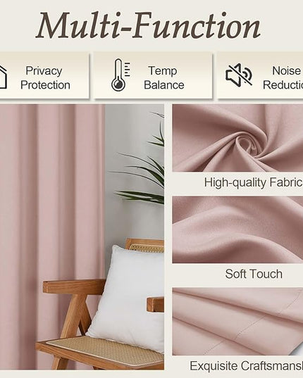 Gwine Blush Pink Blackout Curtains for Bedroom 90 inches Long 2 Panels Set, Solid Noise Reducing Thermal Insulated Blackout Curtains for Living Room with Rod Pocket, Each 50" Wx90 L