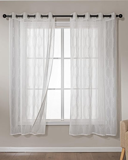 Amazon Basics 2-Piece Embroidery Sheer Curtain Set, Light Filtering Hollow Drapes for Living Room and Bedroom, 42" W × 72" L, White Classic Waves