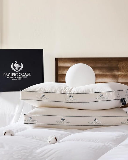 Pacific Coast Goose Feather and Down Pillows, with 100% Organic Cotton Cover, Standard Size Set of 2, Gusseted Design for Sleeping, Hotel Collection, Firm Pillows for Side and Back Sleepers