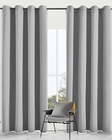 Blackout Curtains for Bedroom Thermal Insulated Light Blocking Room Darkening Curtains Solid Grommet Window Drapes for Living Room, Set of 2 Curtain Panels 52 W x 96 L inch Long Light Gray
