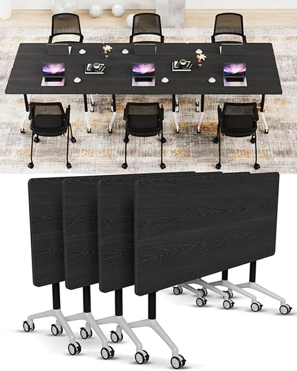 Conference Room Table with Flip-Top Design for Dynamic Meetings, Business Table Computer Desk with Heavy-Duty Frame,Foldable Seminar Meeting Tables for Home Office (4, F, 70.8IN)