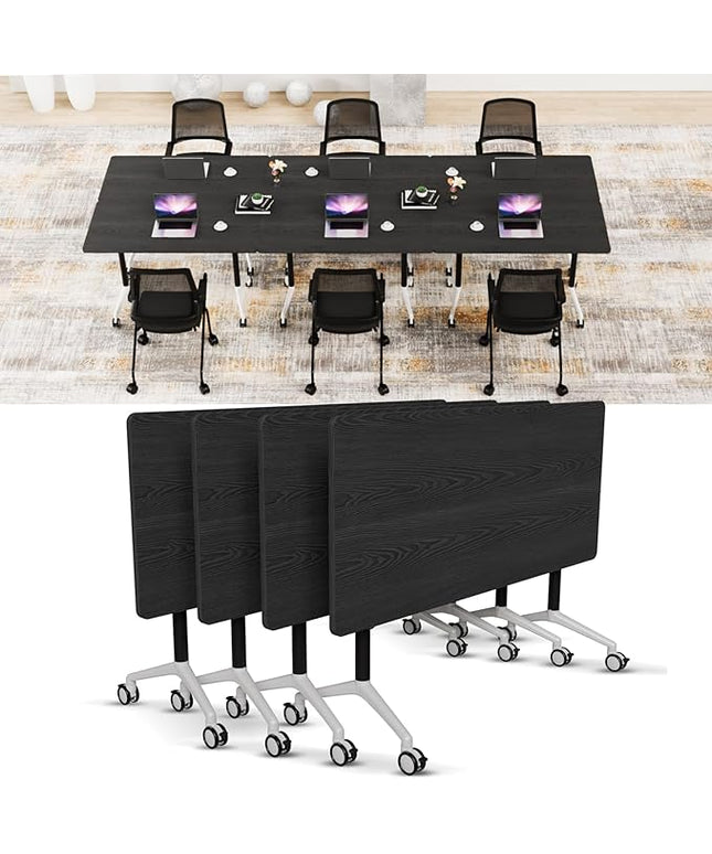 Conference Room Table with Flip-Top Design for Dynamic Meetings, Business Table Computer Desk with Heavy-Duty Frame,Foldable Seminar Meeting Tables for Home Office (4, F, 55.1IN)