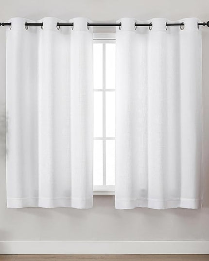 Chyhomenyc White Curtains 54 Inch Length 2 Panels for Living Room, Light Filtering Faux Linen Textured Solid Window Curtains, Thick Modern Soft Grommet Drapes for Bedroom, 40Wx54L, 2PCS