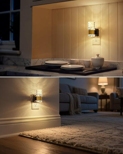DORESshop Night Light, Automatic Night Lights Plug into Wall, Acrylic Night Light with 0-100 LM Adjustable Brightness, 3000K for Bedside Bedroom Bathroom Hallway, 2 Pack Christmas Gifts.