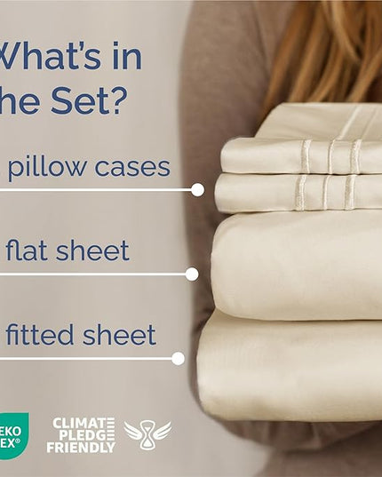 King Size 4 Piece Sheet Set - Comfy Breathable & Cooling Sheets - Hotel Luxury Bed Sheets for Women, Men, Kids & Teens - Deep Pockets, Easy-Fit, Wrinkle Free Sheets - Off White Oeko-Tex Bed Sheet Set