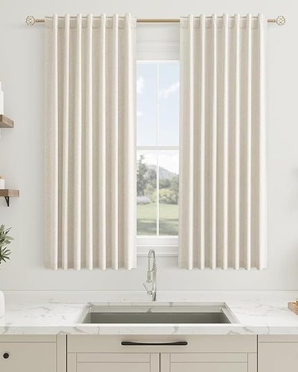 Guken Beige Linen Blackout Curtains 54 Inch Length 2 Panels Set for Living Room Bedroom Back Tab Thermal Insulated 100% Black Out Linen Drapes Room Darkening Window Curtains 54 Inches Long