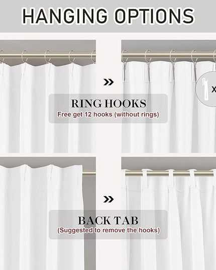DONREN Pure Withe Pinch Pleated 50% Blackout Curtains with Hooks - 63 inch Length Room Darkening Thermal Insulated Short Window Curtain Panels for Bathroom Kids Room 2 Panel 40" Wx63 L