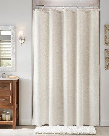 Naturoom 54 Inch Shower Curtain - Narrow Half Small Beige Linen Ultra Thick Fabric Shower Curtain Set with 10 Hooks, Natural Boho Farmhouse Rustic RV Camper Bath Curtains for Bathroom, Cream