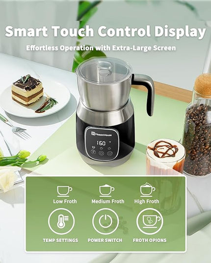 Maestri House Milk Frother, Variable Temp and Froth Thickness DualFro 600 Milk Frother Steamer, 21OZ Smart Touch Control Milk Warmer, Dishwasher Safe, Memory Function for Latte&Hot Chocolate (Black)