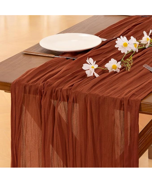 Socomi 15pcs Terracotta Fall Thanksgiving Cheesecloth Table Runner Boho Rustic Gauze 120 inch 10FT Cheese Cloth Runner for Wedding Party Baby Shower Birthday Home Decor Holiday Decorations