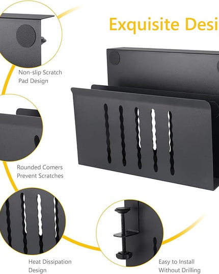 2 TIER Desk Side Storage Upgraded Under Desk Organizer, No Drill Hanging Laptop Holder Under Desk, Clamp-On Table Side Tray Steel Desktop Organization for Office and Home (Black)