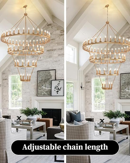 4 Tier Gold Wagon Wheel Chandelier,Extra Large 60-Inch 78-Light Circle Light Fixture,Round Chandeliers for Foyer Entryway Dining Room Living Room High Ceilings