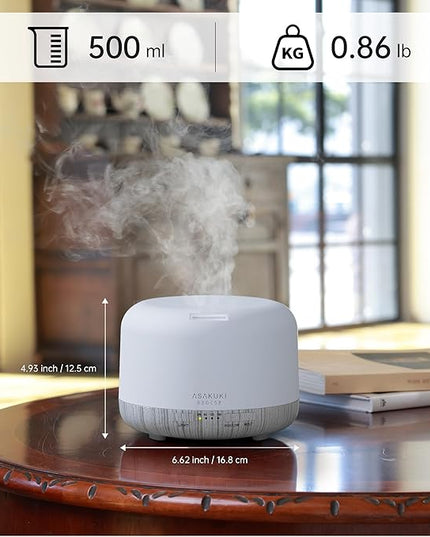 ASAKUKI 500ml Premium Essential Oil Diffuser with Remote Control, 5 in 1 Ultrasonic Aromatherapy Fragrant Oil Humidifier Vaporizer, Timer and Auto-Off Switch (White)