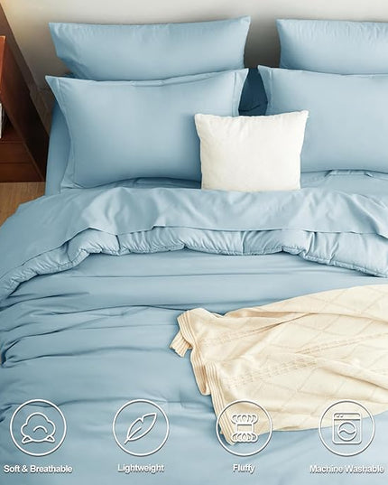 CozyLux Full Size Comforter Set Light Blue, 7 Pieces Bed in a Bag Full Comforter Set with Sheets, Bedding Set with Down Alternative Comforter, Fitted Sheet, Flat Sheet, Pillow Shams and Pillowcases