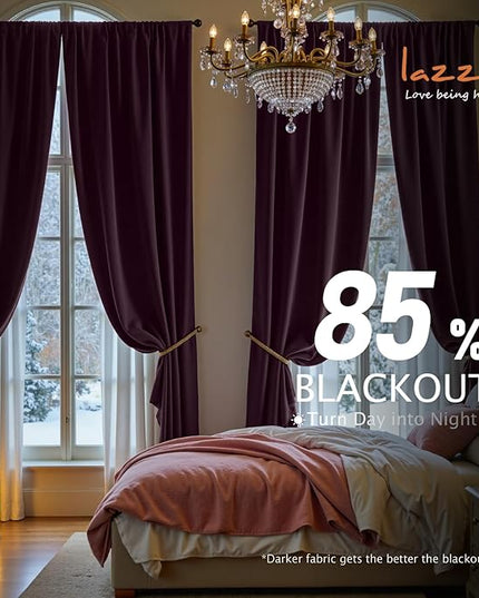 Lazzzy Velvet Blackout Curtains Thermal Insulated Room Window Drapes Super Soft Luxury Curtains for Living Room Bedroom Rod Pocket 2 Panels, Lavender Purple, 52" W x 96" L