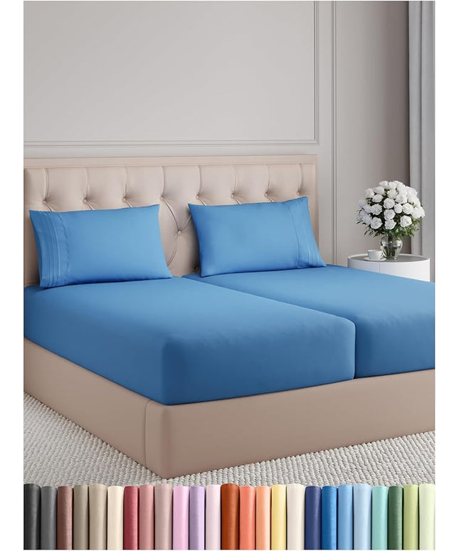 Split King Size 5 Piece Sheet Set - Comfy Breathable & Cooling Bed Sheets Set - Hotel Luxury Bedding for Women, Men, Kids, Teens, Boys & Girls - Deep Pockets and Wrinkle Free - Oeko-Tex - Royal Blue