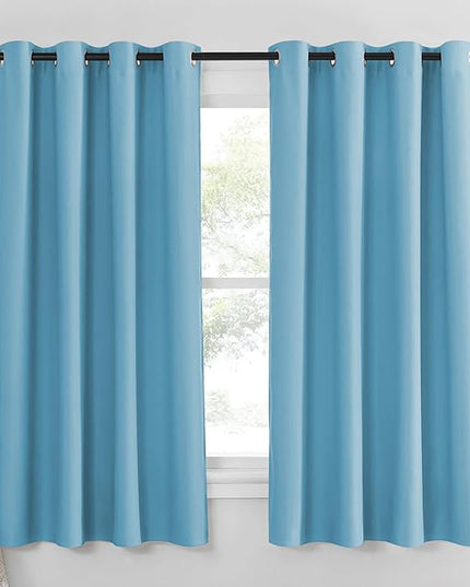NICETOWN Blackout Curtain Panel 63 inch Long for Window - Thermal Insulated Solid Grommet Blackout Drape for Bedroom Living Room Kitchen (Single Panel, 52W x 63L, Sky Blue)