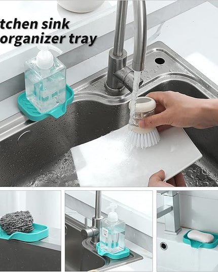 Silicone Bathroom Soap Dishes with Drain Spout-Bathroom and Kitchen Sink Organizer,Sponge Holder,Dish Soap Tray,Perfect for Dispenser,Scrubber,Bottle,Cup on Sink or Counter-Mint 4.9"×3.2"