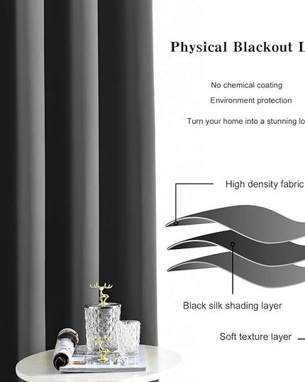 Blackout Curtains for Bedroom Thermal Insulated Solid Grommet Window Drapes Extra Wide for Sliding Door, Set of 2 Curtain Panels 108 W x 84 L Inches Dark Gray